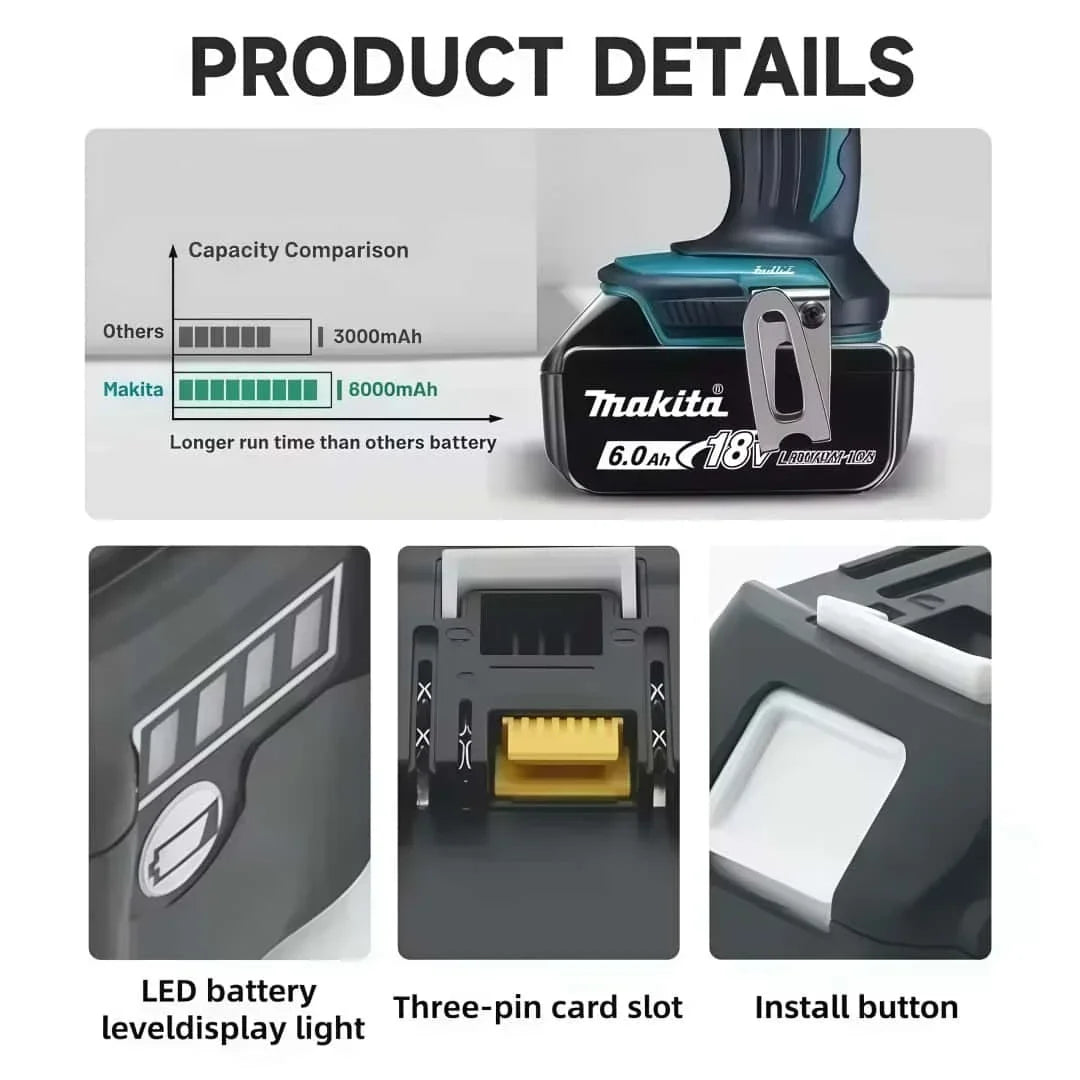 Original Makita 18V BL1860 6Ah Lithium Battery Power Tool Battery Replacement LXT BL1850B BL1840 18V Screwdriver with Battery MA