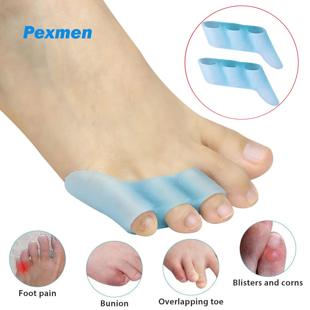 Pexmen 2/4Pcs Soft Gel Toe Separator Pinky Toe Straightener Little Toe Separator for Curled and Overlapping Toe Foot Care Tool