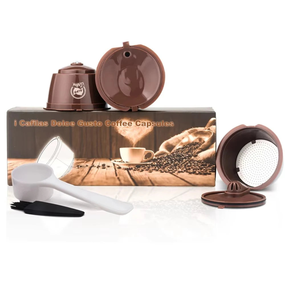 1/2/3/4/6/9/10pcs Refillable Reusable Coffee Capsules Pods For Necafe Dolce Gusto Refillable Crema Coffee Filters with Tamper