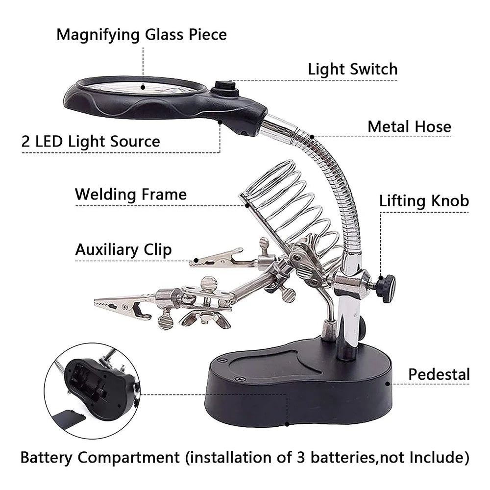 Multi-function soldering iron station Portable auxiliary clamp soldering iron with LED Magnifying glass Soldering repair tools