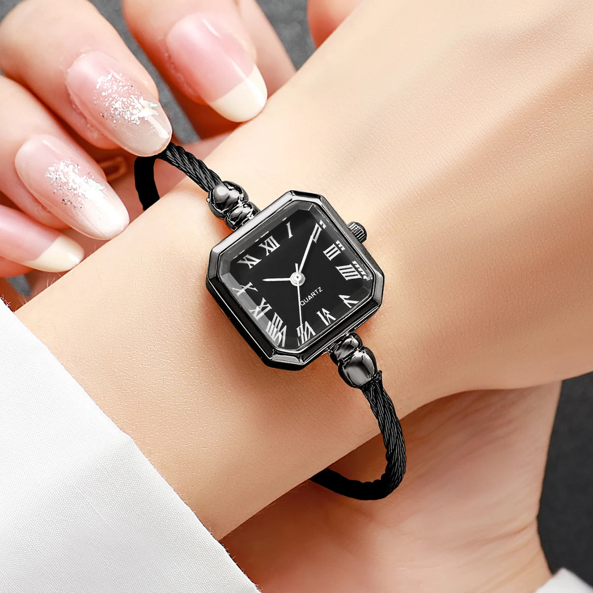 1/4PCS Fashion Square Roma Dial Women Quartz Watch Elegant Bracelet Strap Wristwatch Reloj Mujer Girls Clock Gift (Without Box)