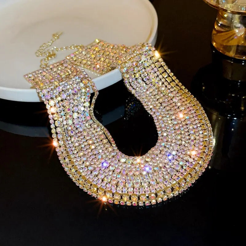 Shiny Full Rhinestone Choker Necklace For Women Trendy Luxury Multi-color Necklaces Collar New Fashion Party Jewelry On Neck K0