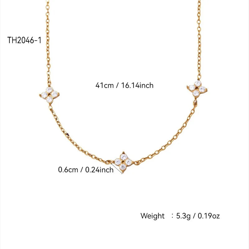Stainless Steel Zircon Four Leaf Clover Pendant Necklace for Women Girls Simple Elegant Jewelry Gift Lucky Charm Chain