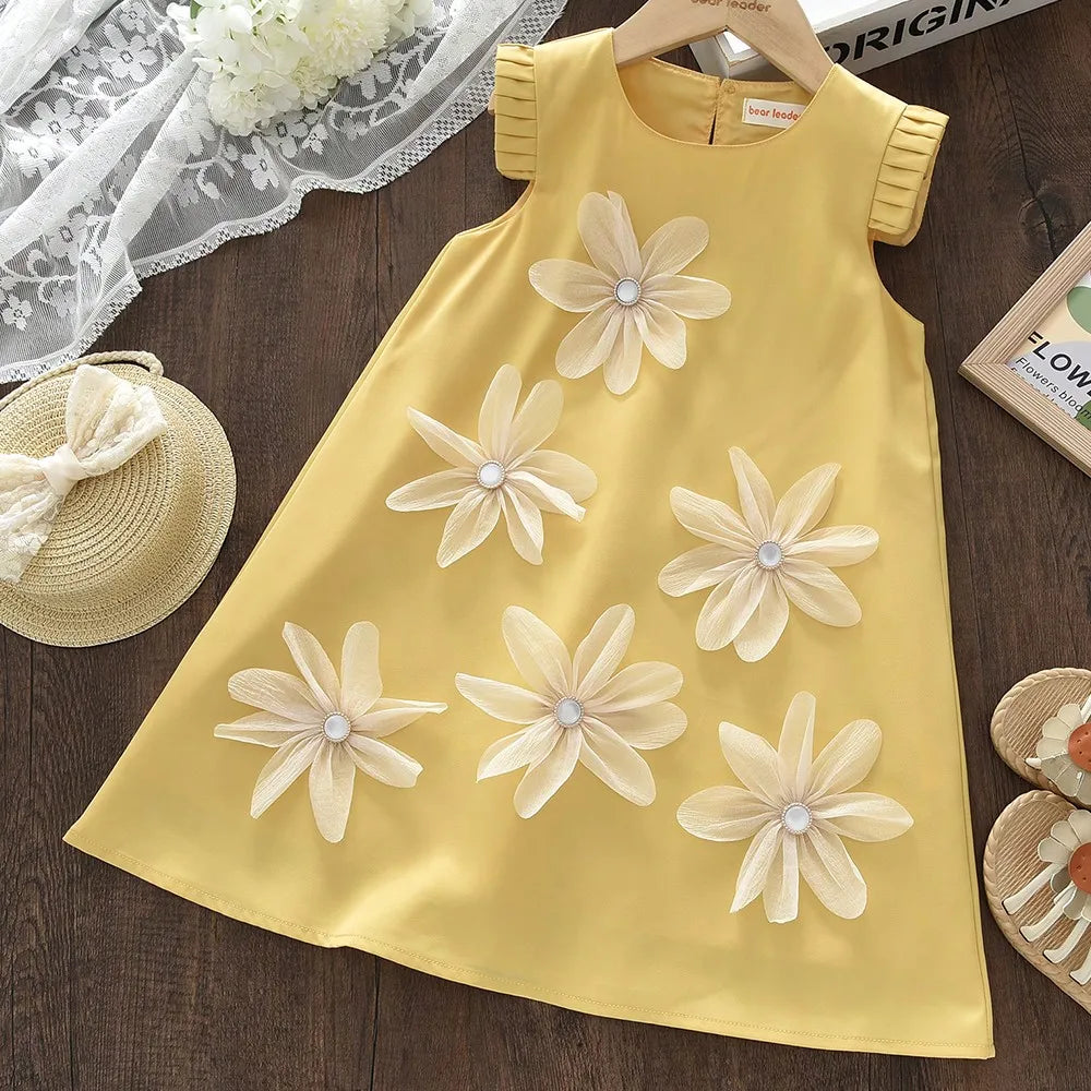 Black Bow Decoration Princess Dresses Korean Version Summer New Sleeveless Girls Dress Sweet and Simple Children's Clothing
