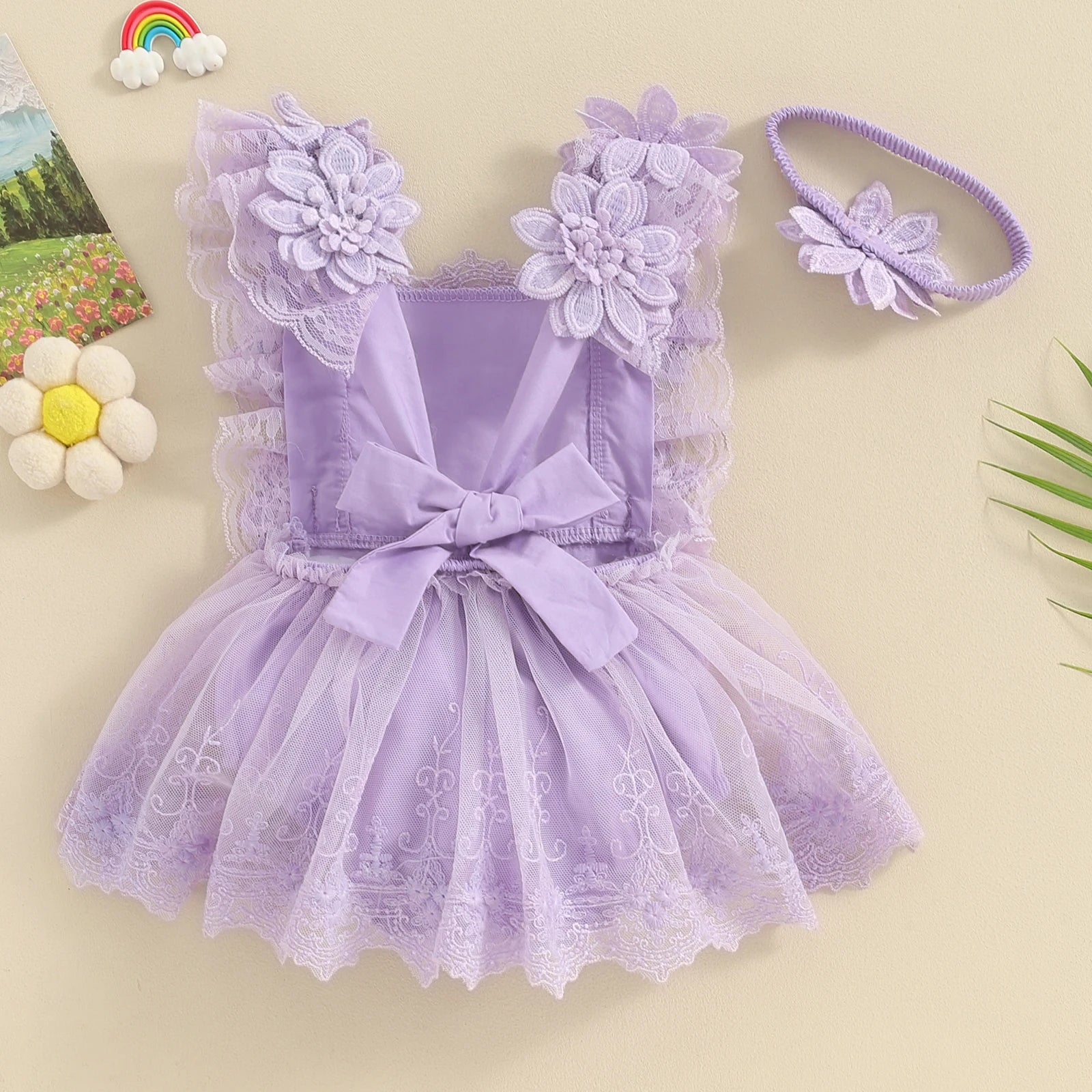 Pudcoco Infant Baby Girls Romper, Summer Sleeveless Square Neck Floral Lace Casual Party Street Bodysuit Tops + Head Band 0-18M