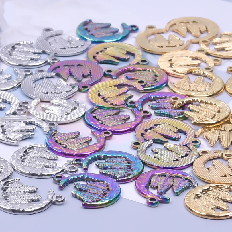 10pcs/lot Stainless Steel Crescent Moon Sun Pendants Moon Girl Friendship Mushroom Forest Charms Jewelry Making Findings No Fade