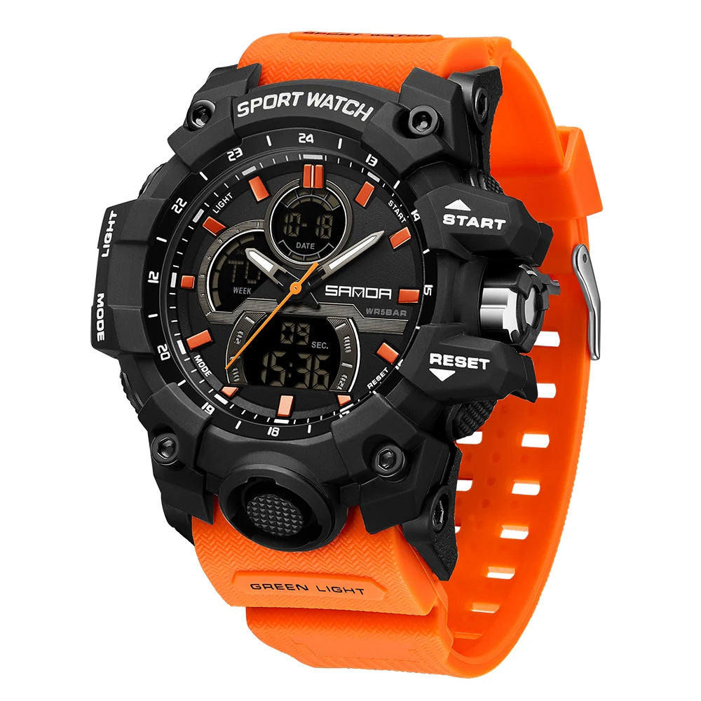 SANDA Digital Men Watch Military Sport Waterproof Wristwatch Man TPU Strap Quartz LED Clock Fashion Stopwatch Date Male Clock