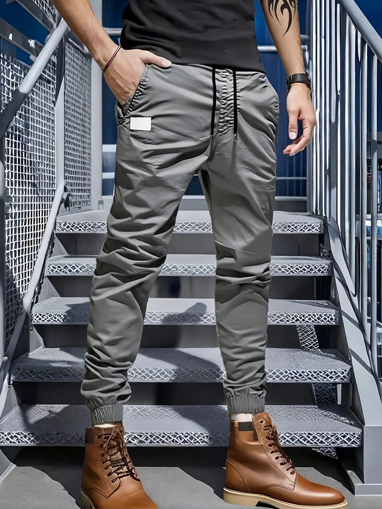 6pcs men's seasonal loose long waistband multi pocket workwear pants, solid color pants, casual outdoor sports holiday gifts
