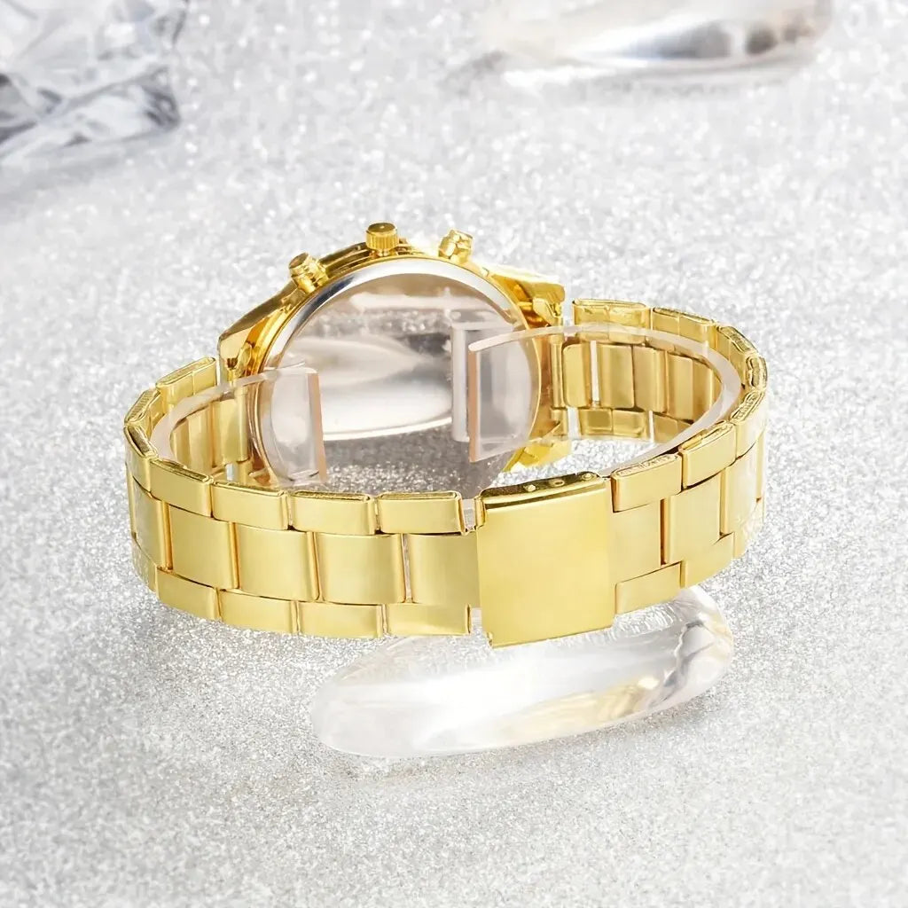 Newest 5 PCS Set Gold Watch Women Luxury Ring Necklace Earrings Rhinestone Fashion Wristwatch Female Casual Watches Bracelet Set
