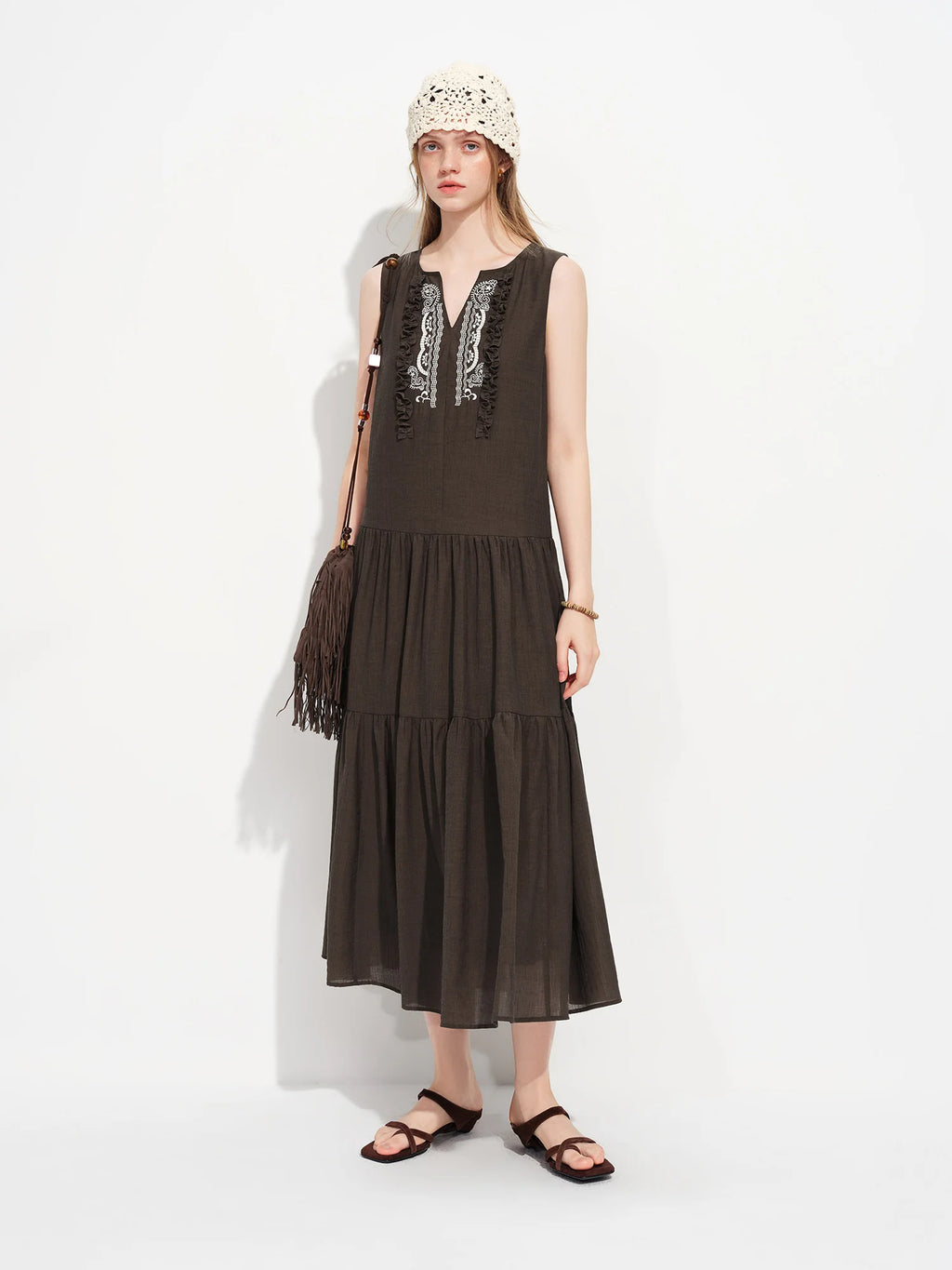 FSLE 2026 Spring Sleeveless V Neck Paisley Print A-Line Dress Two Convertible Midi/Maxi Dress for Vacation Y2K Coastal Style