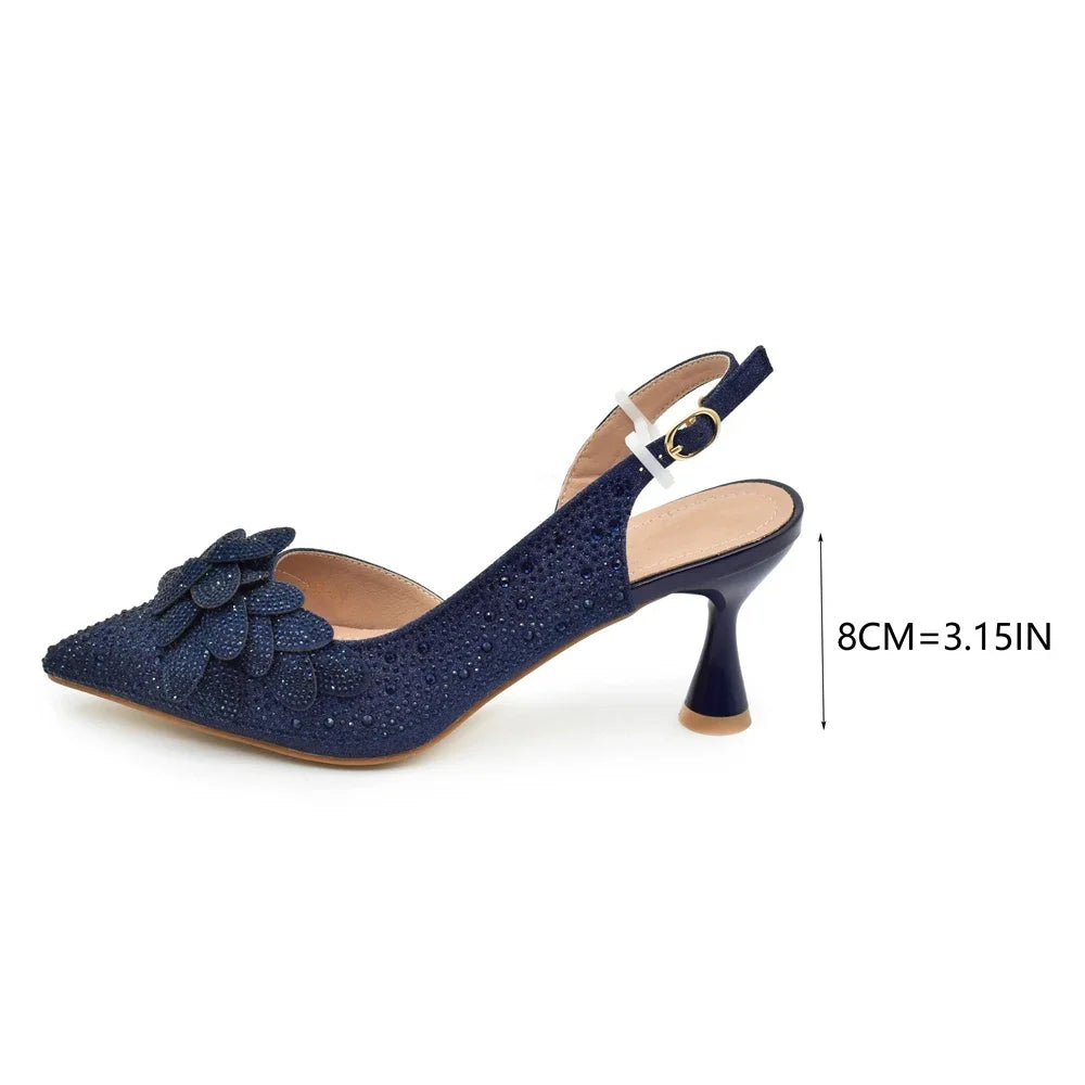 New Arrival Party Shoe and Bag Set for Women Italy Full Diamonds High Heels Luxury Woman Pumps Matching Italian Shoe and Bag Set
