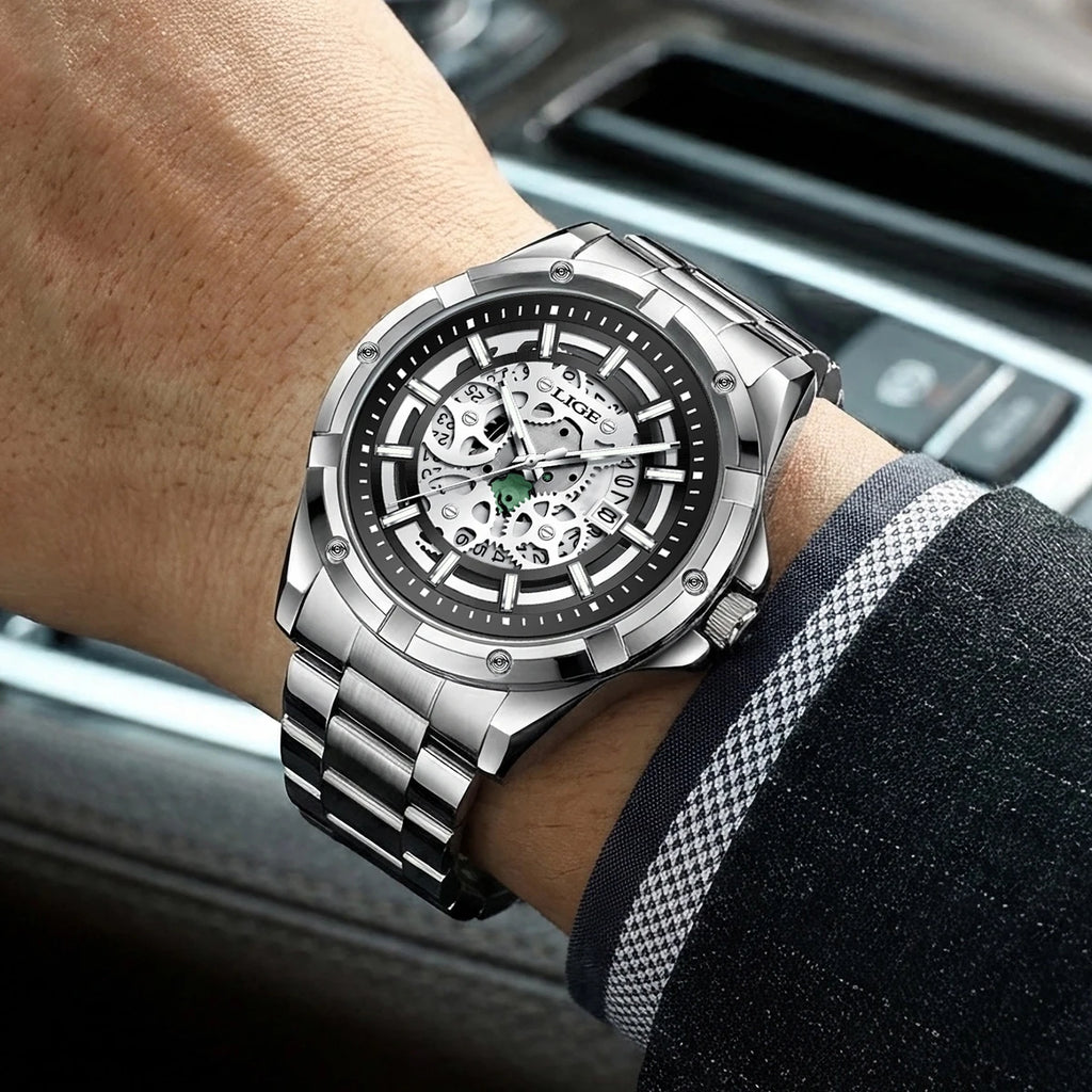LIGE Business Men's Watches Waterproof Calendar Luminous Fashion Quartz Watch For Man Stainless Steel Male Clock Reloj Hombre