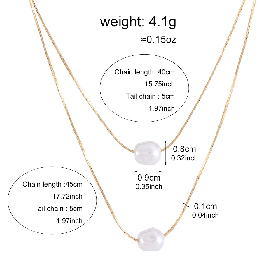 ZAKOL Simple Fashion Gold Color Double Layer Snake Chain Necklace Imitation Pearl Pendant Necklaces Choker Accessories