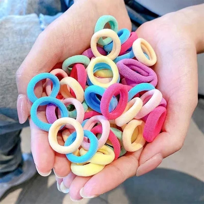 100 Psc Hair Ties,Soft Hair Ties,Small Seamless Hair Bands for Girls,Multicolor Hair Elastics Ponytail Holders