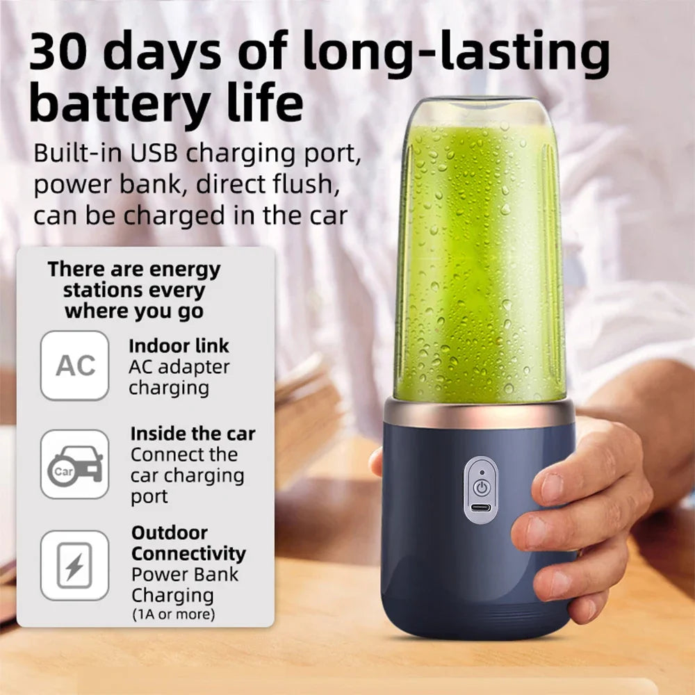 Electric Juicer Cup 2 Cups For Travel 6 Blades Portable Juicer Mixer Usb Charge Fresh Fruit Juice Personal Blender Smoothie