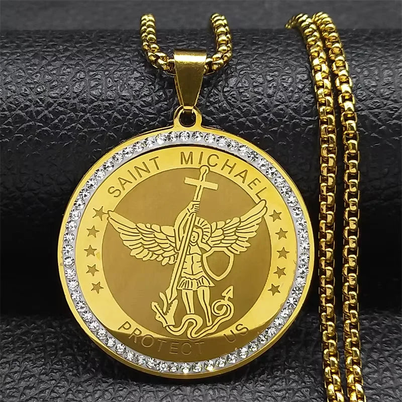Seven Archangels Medal Angel Necklace for Women Men Stainless Steel Seal of Solomon Protection Chain Jewelry Collar NZZZ504S02
