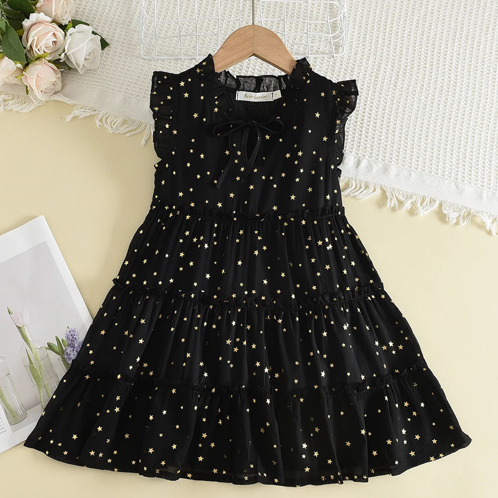 Black Bow Decoration Princess Dresses Korean Version Summer New Sleeveless Girls Dress Sweet and Simple Children's Clothing
