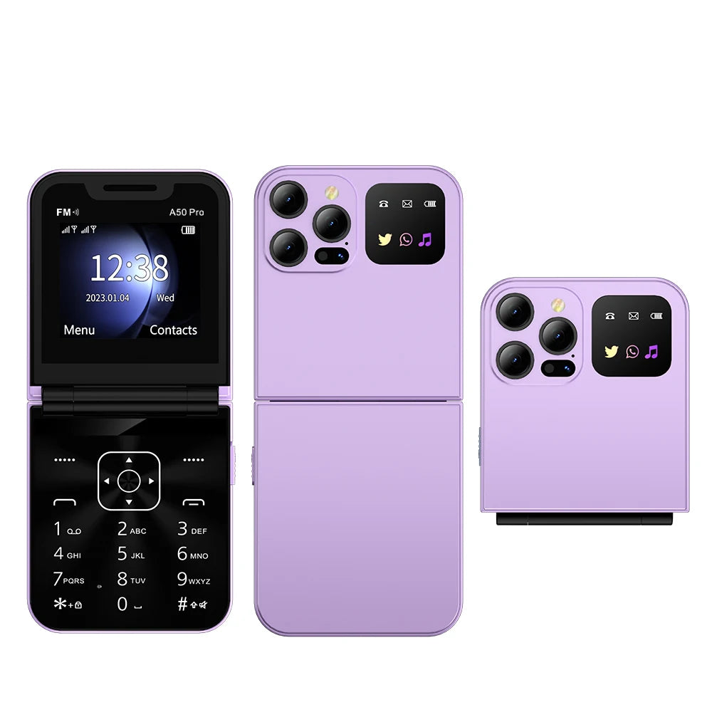 SERVO A50 PRO Flip Mobile Phone 2G GSM Call Recording Blacklist Speed Dial Flashlight Foldable Feature Cellphones Dual SIM Card