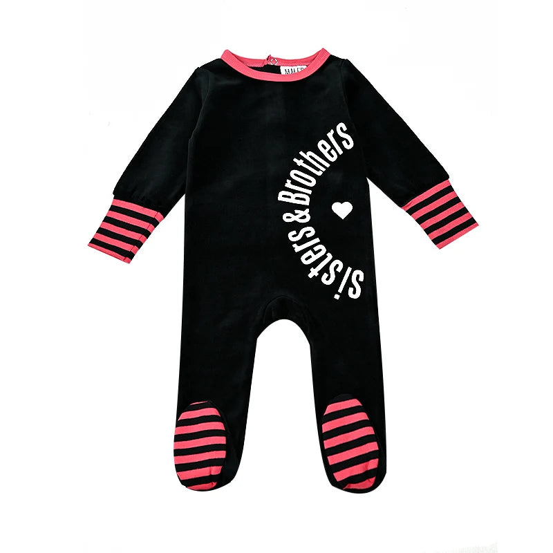 Children's Matching Clothes Set Siblings Black Velour Letters Print Boy And Girl Autumn Winter Comfortable Clothing