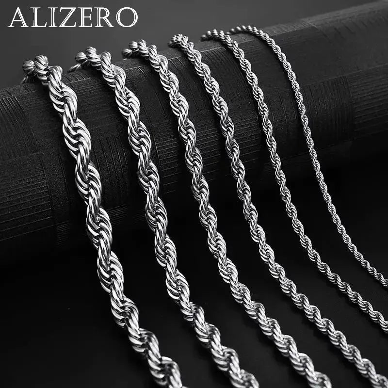 ALIZERO 925 Sterling Silver 4MM Rope Chain Necklaces For Women Men Fashion Hip Hop Party Punk Necklace Jewelry Wholesale