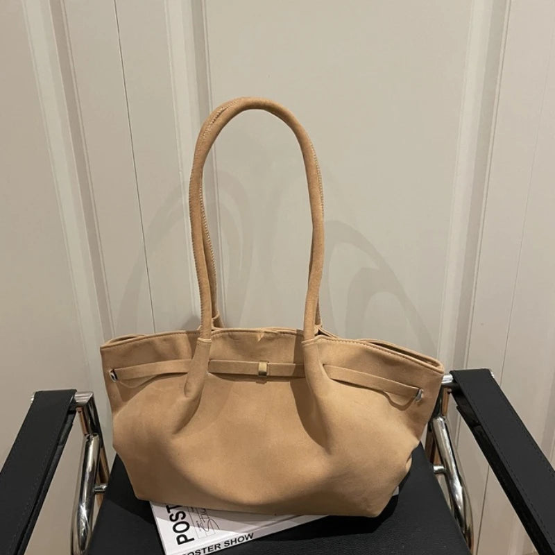 Vintage Suede Shoulder Bag for Women, Minimalist Large Capacity Tote Bag, Elegant Retro Shoulder Purse for Daily Dating Travel