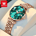 OLEVS 5536 Quartz Watch for Women Fashion Luxury Rhombus Mirror Rose Gold Stainless Steel Waterproof Luminous Ladies Wristwatch