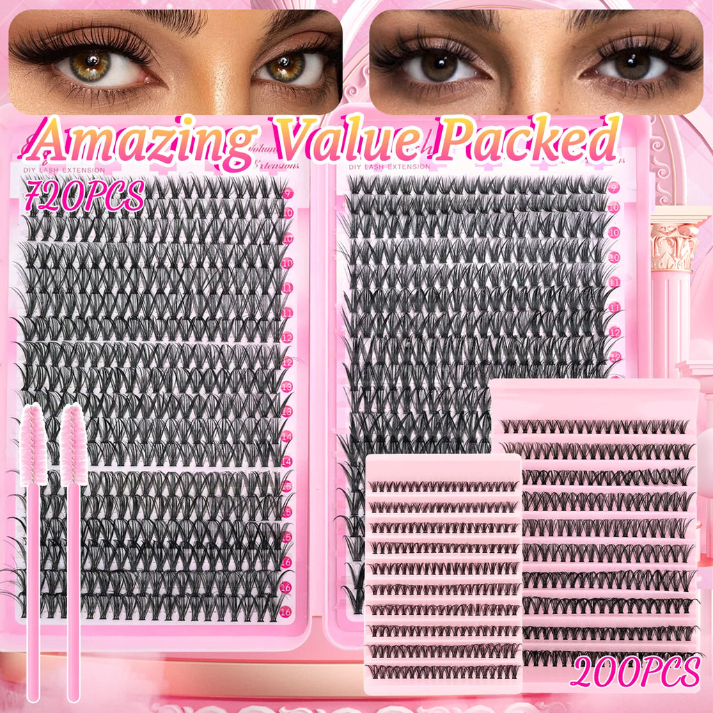 740/200pcs of Eyelash Extension Kit Mix of 30D 40D Lash Clusters Ranging from 9 to 16Mm Suitable for Beginners to Use at Home