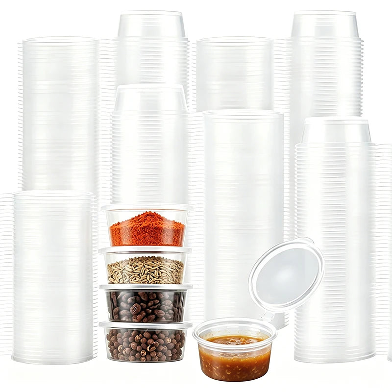 50/100PCS Disposable Sauce Cups with Lids Household Kitchen Leak-Proof Small Sauce Cups Portable Salad Dressings Seasoning Box