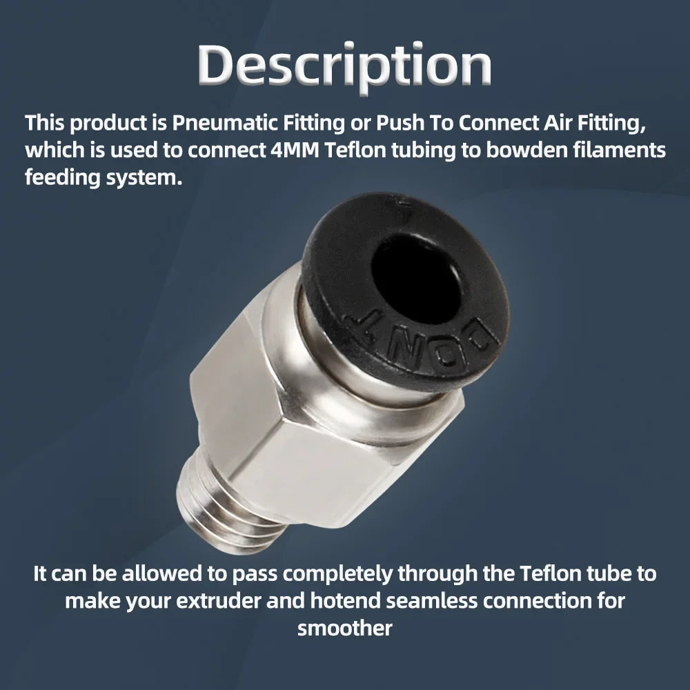 1-10pcs 3d Printer Accessories PC4-M6 Male Straight Pneumatic PTFE Tube Push in Quick Fitting Connector