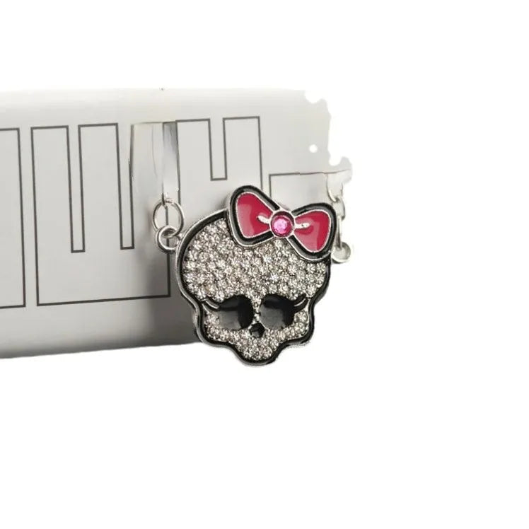 Sweet Cool Spicy Girl Style Monster High Pendant Bone NecklacePersonality Bow Tie Rhinestone Skull Necklace Coquette Accessories