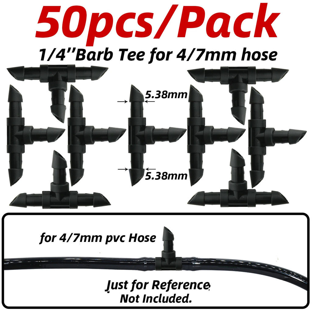 1-50pcs 4/7mm Barbed Connector Irrigation Fitting Drip Irrigation Connector 1/4'' Tubing Hose Fitting for Flower Pot Garden Lawn