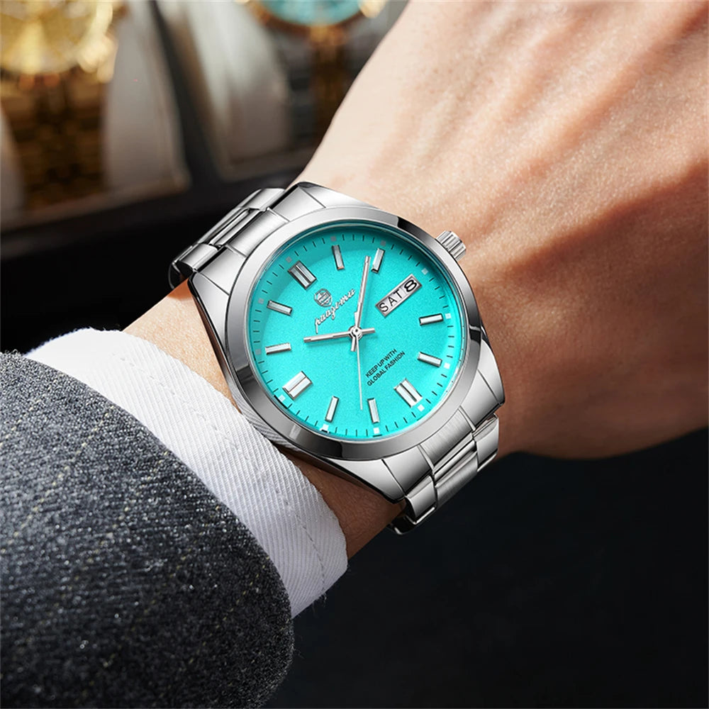 PAAZOMU Men's Analog Quartz Watch with Day Date Stainless Steel Band Waterproof Fashion Wristwatch for Men