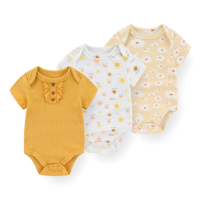 Kiddiezoom 3/4 Pcs/Lot Four Seasons Unisex Cartoon Newborn Boy Girl Bodysuits Soft Cute Infant Onesies Clothes Baby Shower Gift