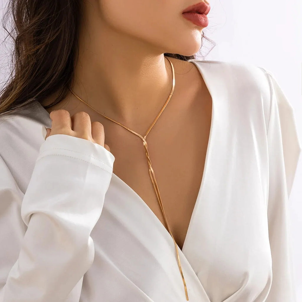 Sexy Goth Adjustable Flat Snake Long Chain Necklace for Women Vintage Weave Twisted Link Chest Choker Aesthetic Neck Jewelry New