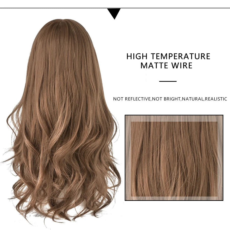 7JHH WIGS Long Wavy Curly Black Blonde Wig for Women Natural Highlight Synthetic Blend Wigs with Bangs Heat Resistant Hair Wig