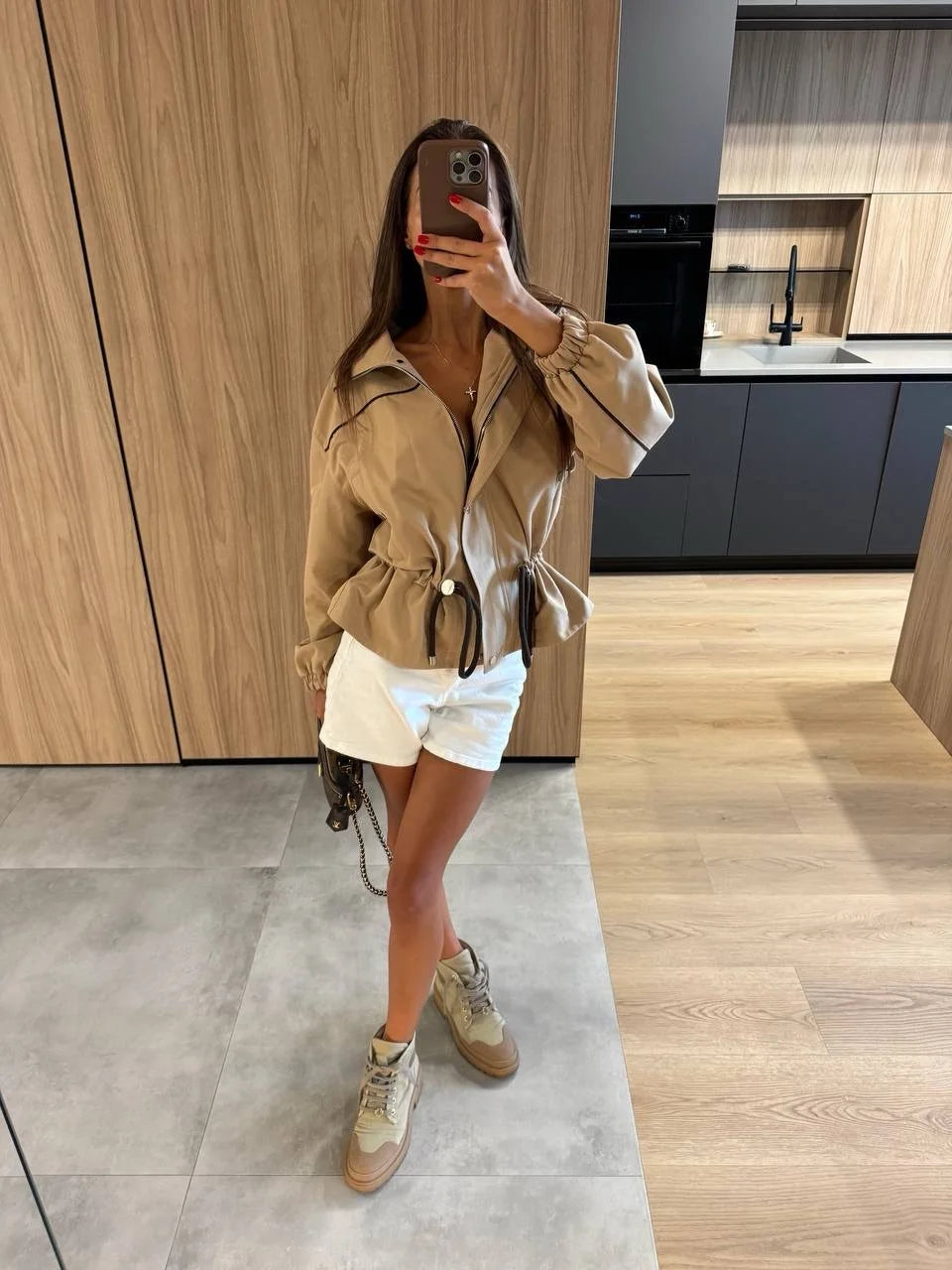 Fashion Drawstring Short Jacket Women Lapel Long Sleeve Single-breasted Slim Coat Spring Autumn Lady Daily Street Outerwear 2026