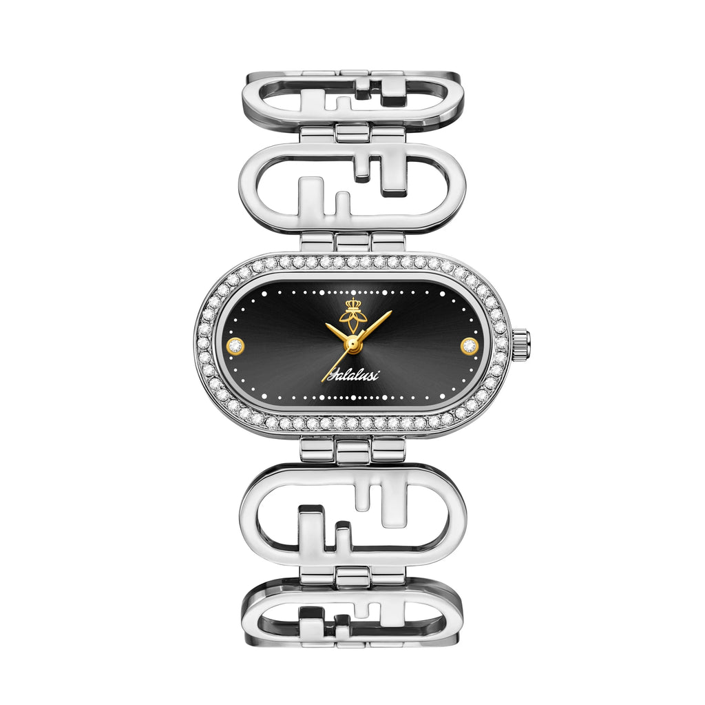 YaLaLuSi Vintage-Style Oval Diamond-Set Ladies’ Watch; Affordable Luxury Skeletonised Bracelet Quartz Ladies’ Watch Reloj