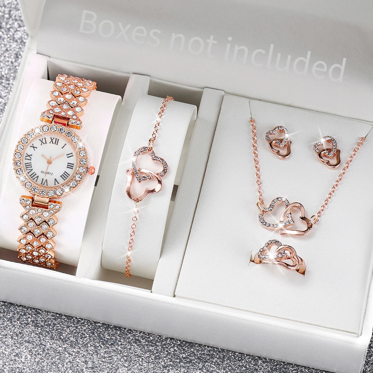 6PCS/Set Luxury Women Watches Fashion Rhinestone Roma Dial Bracelet Band Quartz Watch Jewelry Set Reloj Mujer（Without Box）