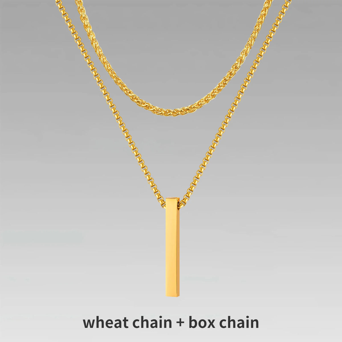 Vnox 3D Vertical Bar Necklaces for Men, Layering Stainless Steel Geometric Pendant, Layered Wheat Rope Cuban Chain, Boy Collar