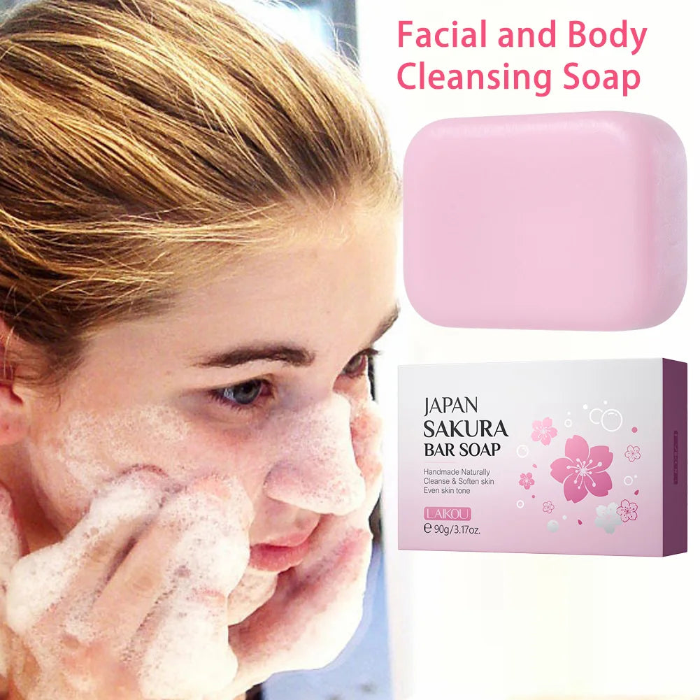 LAIKOU Sakura Facial  Body Whitening Soap Reduces Acne Dark Spot Deep Cleaning Cutin For Face Body Skin Care 90g ﻿