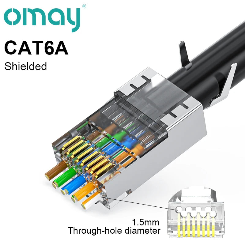 CAT6/7/5E RJ45 Connectors Pass Through Modular Plug Network UTP 3/50μ Gold-Plated 8P8C Crimp End for Ethernet Cable