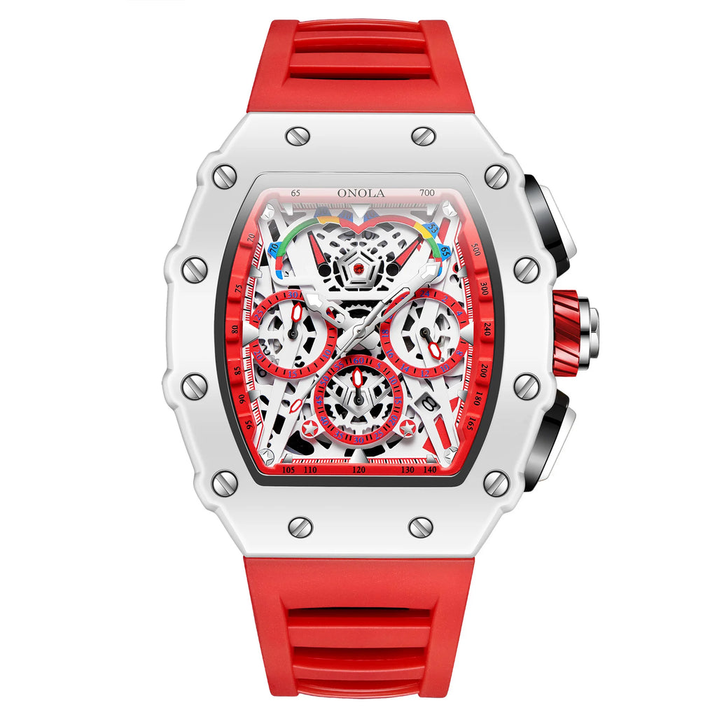 Watches for Man ONOLA 6827W Trend White Men Watch Waterproof Chronograph Quartz Wristwatch Sports Silicone Strap Reloj Hombre