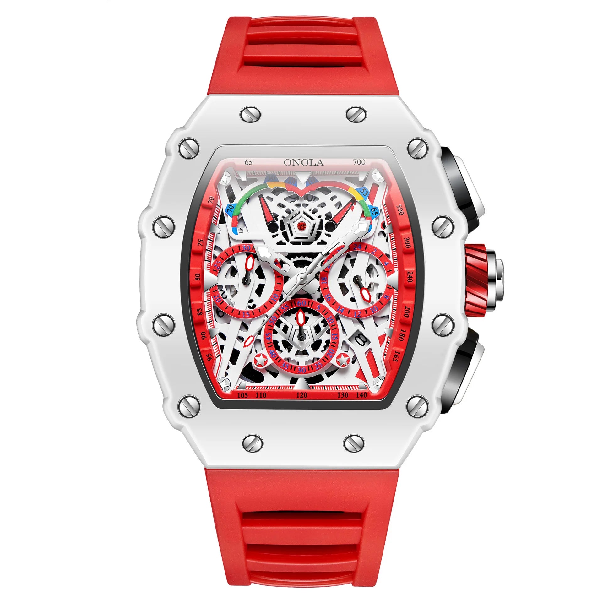 Watches for Man ONOLA 6827W Trend White Men Watch Waterproof Chronograph Quartz Wristwatch Sports Silicone Strap Reloj Hombre