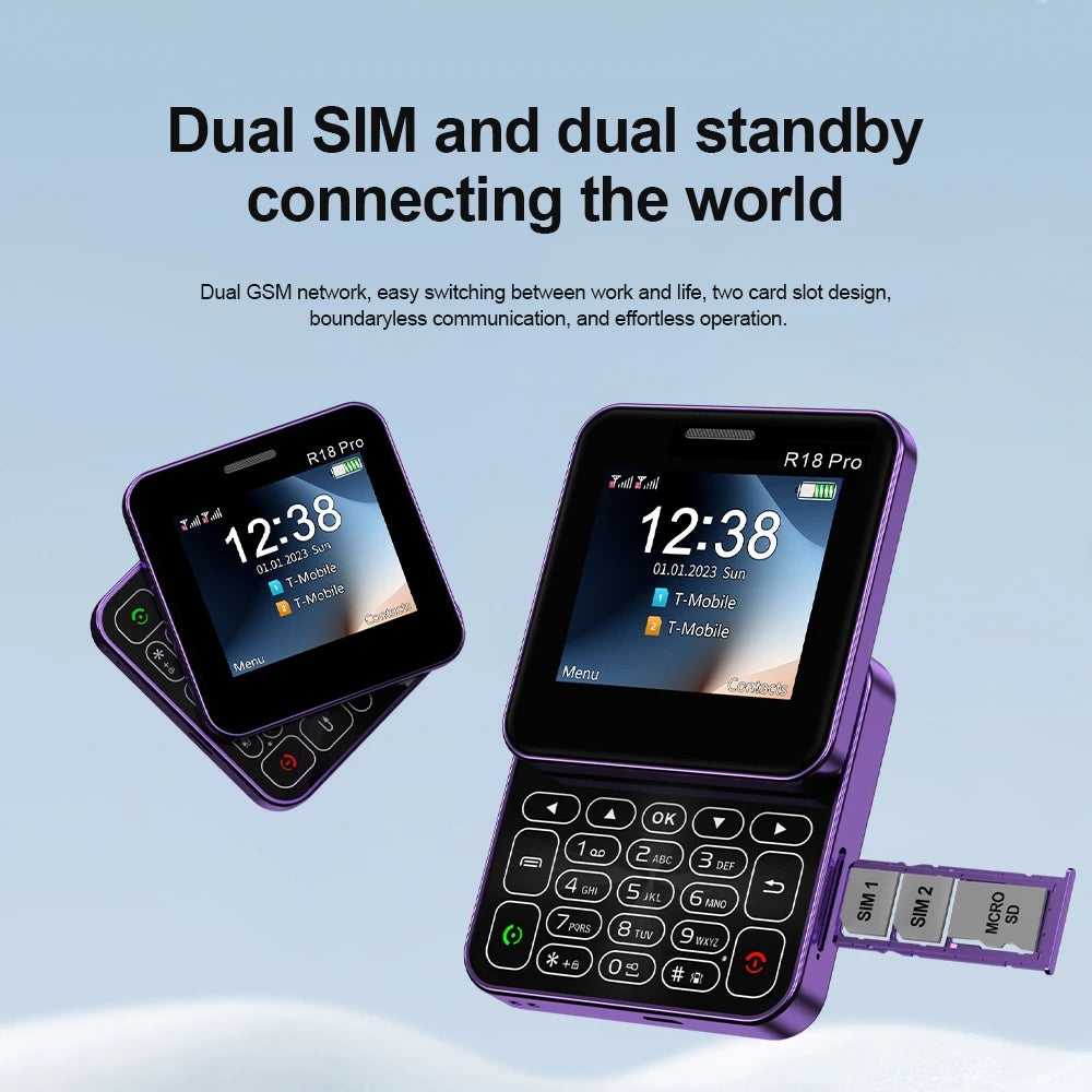 SERVO R18 PRO Rotating Screen Mobile Phone 2 SIM Standby Magic Voice Speed Dial Blacklist 2G GSM 2.4" Screen Side Sliding Phones