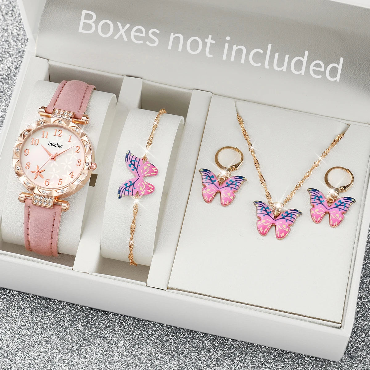 5/6PCS Fashion Rhinestone Women Watches Casual Leather Band Quartz Watch for Women Clock Jewelry Set Reloj Mujer（Without Box）