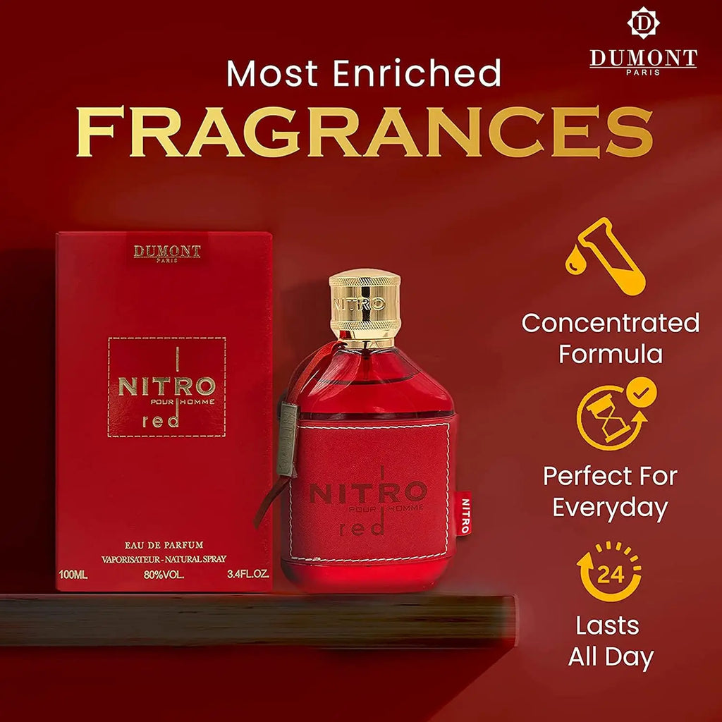 Nitro Red 3.4 Fl Oz Eau De Parfum for Men – Rich Fruity Woody Floral Fragrance – Luxurious Long Lasting Scent