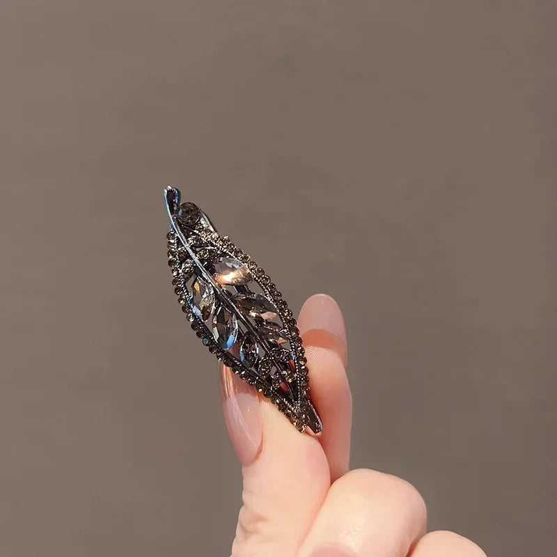 Exquisite Hollow Leaf Rhinestone Hairpin High-end Women's Side Clip Metal Duckbill Clip Simple Korean Style Hair Accessories