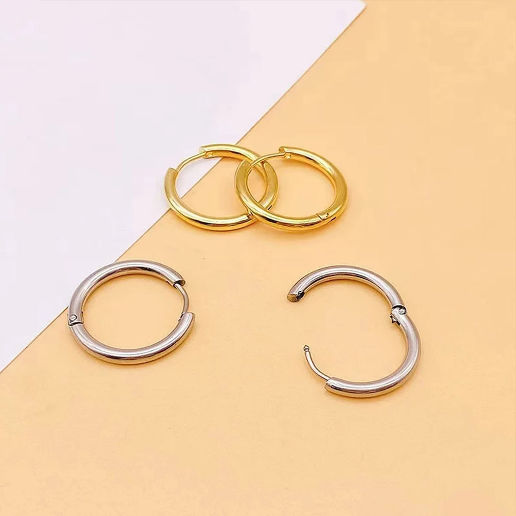 4 Pairs No Charms Stainless Steel Tiny Hoop Earrings Simple Silver/Gold Color Cirle Earrings Ins Single Side Ear Jewlery