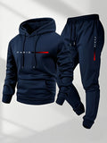 PARIS Letter Print Sweatshirt Suit Men's Fleece Hoodie Pants Set Spring Autumn Winter Warm Casual Sports Pullover Trousers Sets
