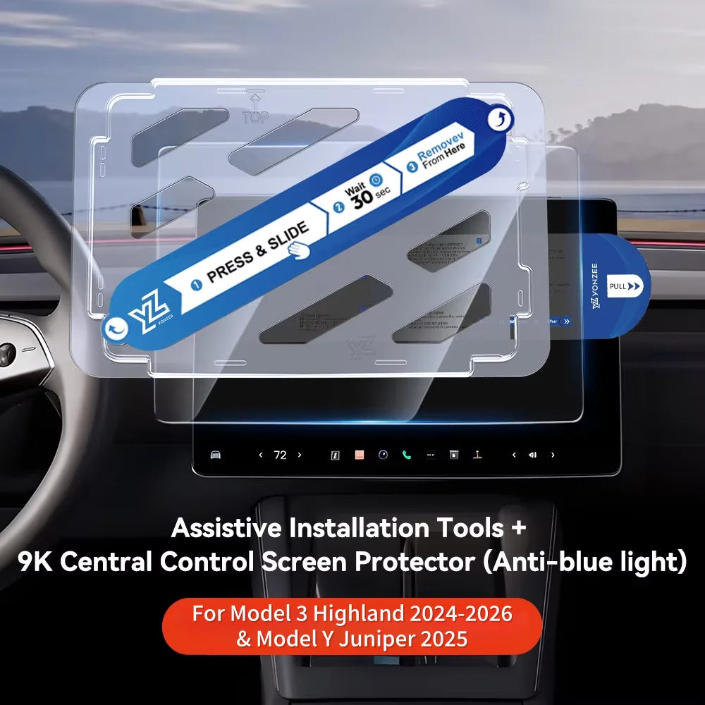 YZ Tempered Glass Screen Protector For Tesla Model 3 Y 2021-2025 Center Control Accessorie Matte Anti Glare HD Film Protection